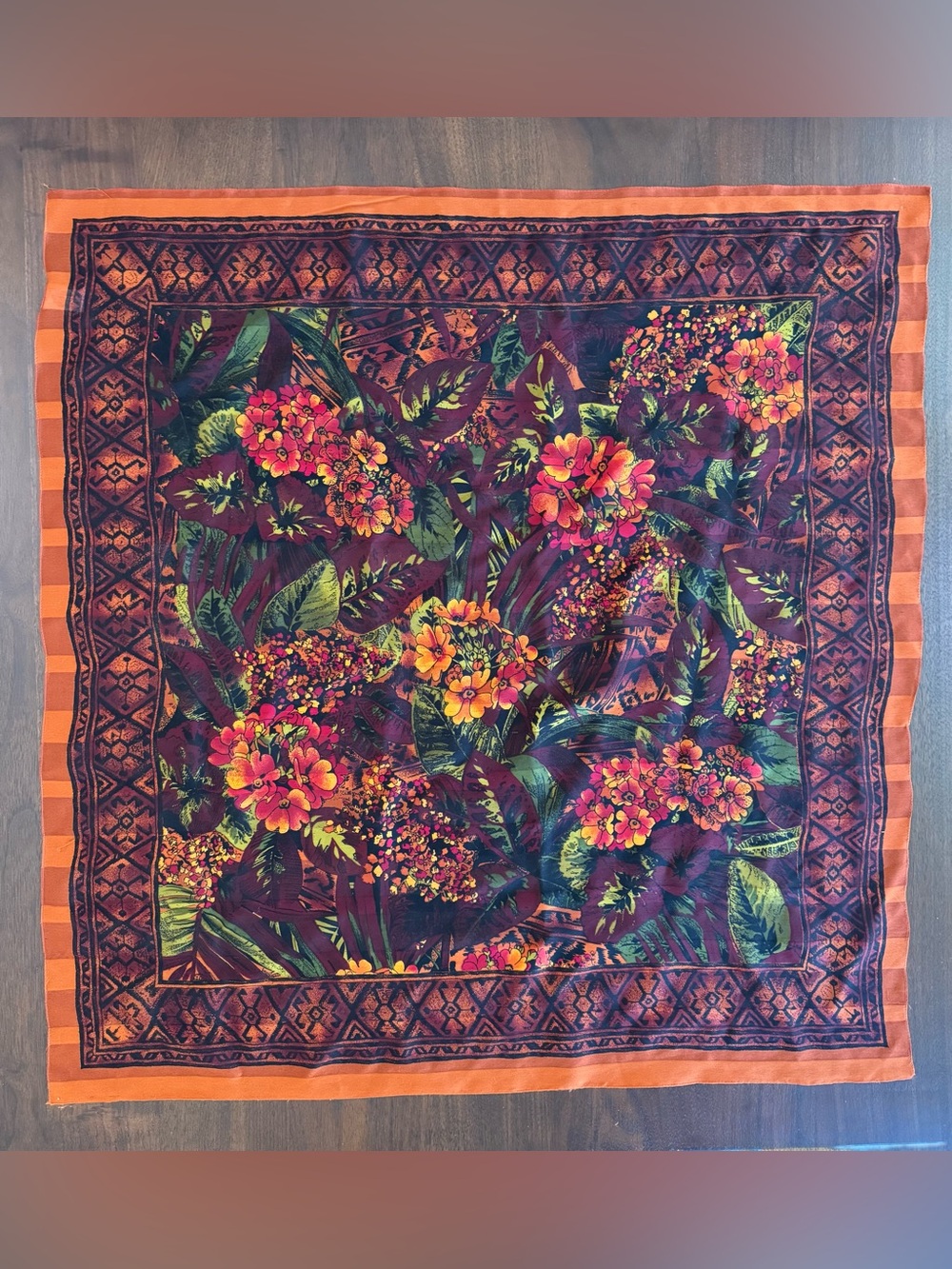 SCARF HEAD WRAP Silken Polyester by Berkshire MADE IN ITALY orange maroon black